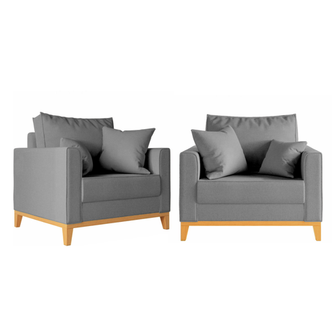 Kit 2 Poltronas Beny 80cm Base de Madeira Linho