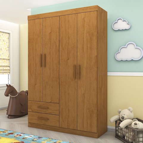 Guarda-Roupa Infantil Perola 4 Portas 2 Gavetas Marrom/Cinamomo