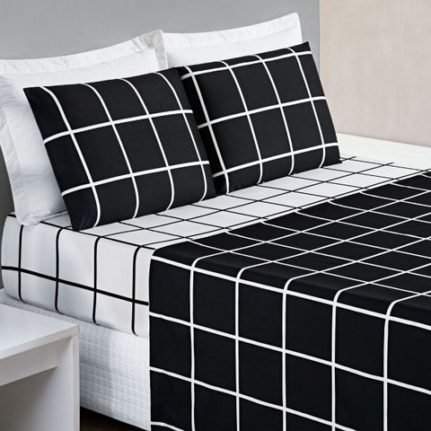 Jogo de Cama Lençol Casal 4 Peças 200 Fios Micropercal Austin Preto