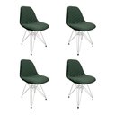 Ver imagem 1 de Kit 4 Cadeiras Jantar Estofadas Verde Eiffel Eames Base Ferro Branco - Cor: Verde