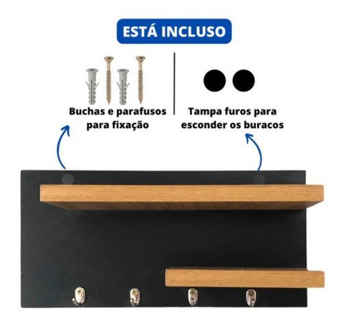 Porta Chave de Parede Organizador com 2 Prateleiras - 6