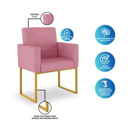 Poltrona Recepção/sala Espera Cor Rosa - Base Ferro Dourado - 3