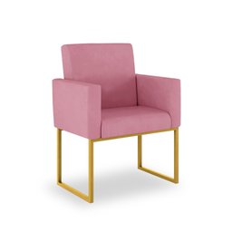 Poltrona Recepção/sala Espera Cor Rosa - Base Ferro Dourado - 2