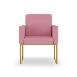 Poltrona Recepção/sala Espera Cor Rosa - Base Ferro Dourado - 1
