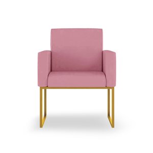 Poltrona Recepção/sala Espera Cor Rosa - Base Ferro Dourado