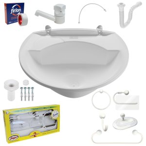 Pia Lavatório Banheiro Plástico 4l Branca + Kit Banheiro