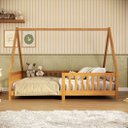 Ver imagem 2 de Cama Casal Montessoriana Infantil Telhado Removível Madeira Mel com Estrado Ravi Idimex