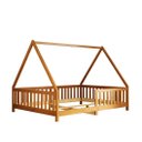 Ver imagem 7 de Cama Casal Montessoriana Infantil Telhado Removível Madeira Mel com Estrado Ravi Idimex