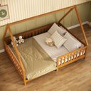 Ver imagem 3 de Cama Casal Montessoriana Infantil Telhado Removível Madeira Mel com Estrado Ravi Idimex
