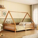 Ver imagem 1 de Cama Casal Montessoriana Infantil Telhado Removível Madeira Mel com Estrado Ravi Idimex
