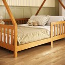 Ver imagem 4 de Cama Casal Montessoriana Infantil Telhado Removível Madeira Mel com Estrado Ravi Idimex