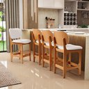 Ver imagem 2 de Kit 03 Banquetas Baixa Bar Cozinha E Sala De Jantar Fixa Betta L02 Imbuia Linho Cru - Lyam Decor