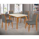 Ver imagem 1 de Mesa Jantar Luxo Jade 120x90cm Off White com 4 Cadeiras Estofadas Linho Chumbo Base Madeira Maciça M