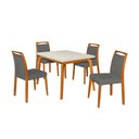 Ver imagem 2 de Mesa Jantar Luxo Jade 120x90cm Off White com 4 Cadeiras Estofadas Linho Chumbo Base Madeira Maciça M