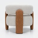 Ver imagem 5 de Poltrona Curva Orgânica Moderna Linho Bege Corino Caramelo Linha Premium Sala Quarto Recepção Escrit