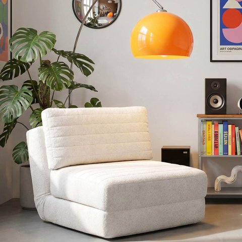 Poltrona Cama sem Braço Reclinável Fold CabeCasa MadeiraOriginals Bouclé Off-White