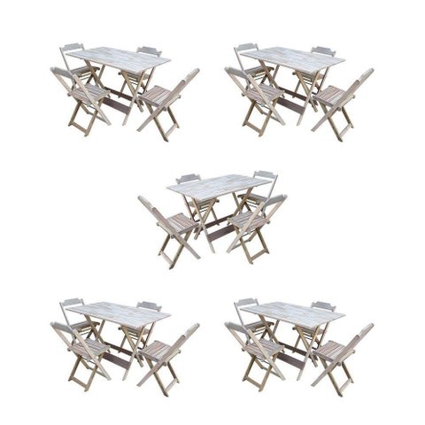 Kit 5 Conjuntos De Mesa Dobravel Com 4 Cadeiras De Madeira 120X70 Para Restaurante E Bar - Sem Pintu