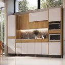 Ver imagem 1 de Cozinha Modulada 6 Peças 5 Gavetas Ripadas 328cm com Pés Tampo e Torre Quente 100% BP Organic Marrom