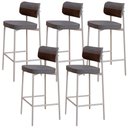 Ver imagem 1 de Kit 05 Banquetas Alta Bar Cozinha Sala de Jantar Aço Branco Kaira C01 Linho Cinza Courino Whisky - L
