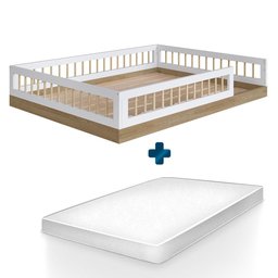 Cama Montessori Casal Infantil com Colchão Aveiro Oak Branco Aconchego Jm Móveis - 1