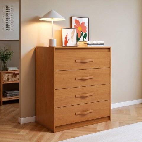 Cômoda para Quarto 4 Gavetas Puxador Softfeel Suavitá 89cm Marrom Amêndoa Clean