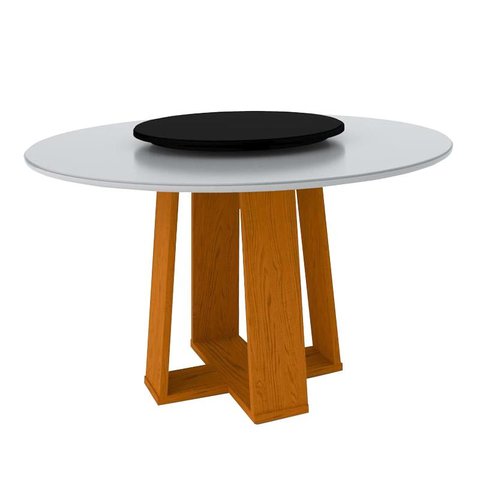Mesa de Jantar Redonda Isabela 1,35m com Tampo Giratório Ypê/off White/preto - New Ceval