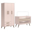 Ver imagem 1 de Jogo de Quarto Infantil Q Encanto Retrô com Guarda Roupa e Berço Rosa - Qmovi