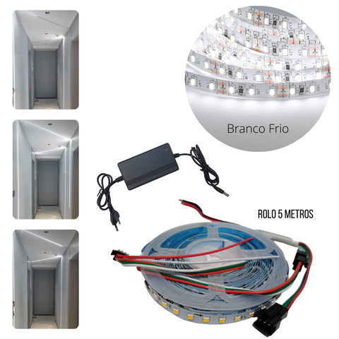 Kit Fita de Led 5m 2835 com Luz Efeito Sequencial de Correr Vai e Volta para Perfil de Led com Fonte