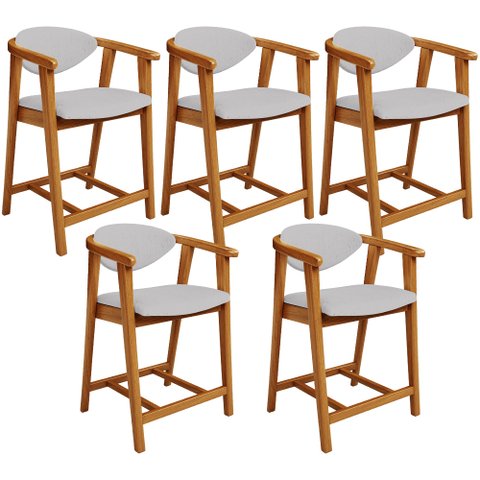 Kit 05 Banquetas Baixa para Cozinha Sala Jantar Bancada Cecília L02 Linho Cinza - Lyam Decor