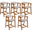 Ver imagem 1 de Kit 05 Banquetas Baixa para Cozinha Sala Jantar Bancada Cecília L02 Linho Cinza - Lyam Decor