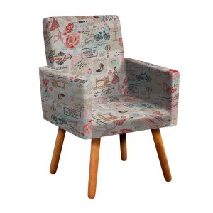 Poltrona Decorativa Nina Estampado Retrô Rosa D61 - D'Rossi