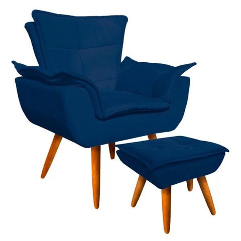 Poltrona Decorativa Opala com Puff Opala Suede Azul Marinho
