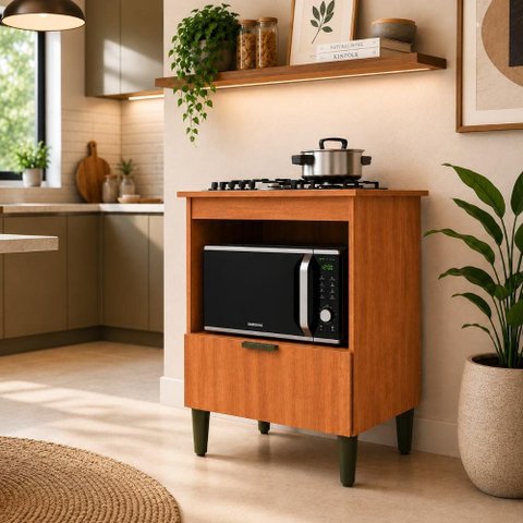 Balcão Cooktop 4 Bocas Espaço Forno Freijó 1 Gaveta