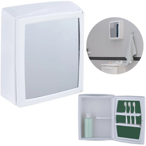 Armário Banheiro Espelheira Sobrepor Branco | 30x11x37cm | 01 Porta | Astra