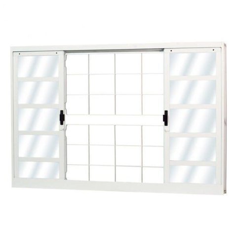Janela de Aço de Correr 120x200cm 4 Folhas com Grade Minas Sul MGM Branco