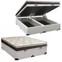 Ver imagem 1 de Cama Box Baú Queen Sintético Bipartido + Colchão Elegance Ortopédico Espuma D33 Extra Firme 158x198x