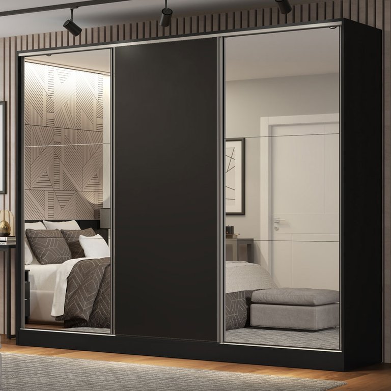 Guarda-roupa Casal 100% Mdf Madesa Royale 3 Portas de Correr com Espelho Guarda-roupa Casal 100% Mdf Madesa Royale 3 Portas de Correr com Espelho