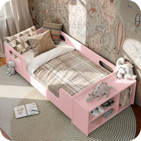 Mini Cama Infantil Montessoriana Aconchego com Nicho Rosa