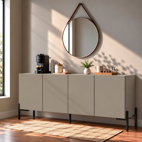 Aparador Buffet 100% MDF 4 Portas com Pés em Metal 164x85x40cm Taupe