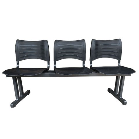 Longarina 3 Assentos Iso Secretaria Coluna Dupla para Recepção Auditório e Clinicas Preta