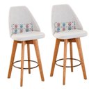 Ver imagem 1 de Kit 02 Banquetas Alta Maya Giratória Com Encosto Gourmet Linho Bege e Almofada Mosaico - Gat