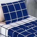 Ver imagem 2 de Jogo de Lençol Minimalista Solteiro 3 Peças Percal 200 Fios Quadriculado - Azul Marinho - 100%