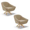 Ver imagem 1 de Kit 02 Poltronas Giratória Giovana Suede Base Madeira MA30 - D’Rossi - Marrom Rato