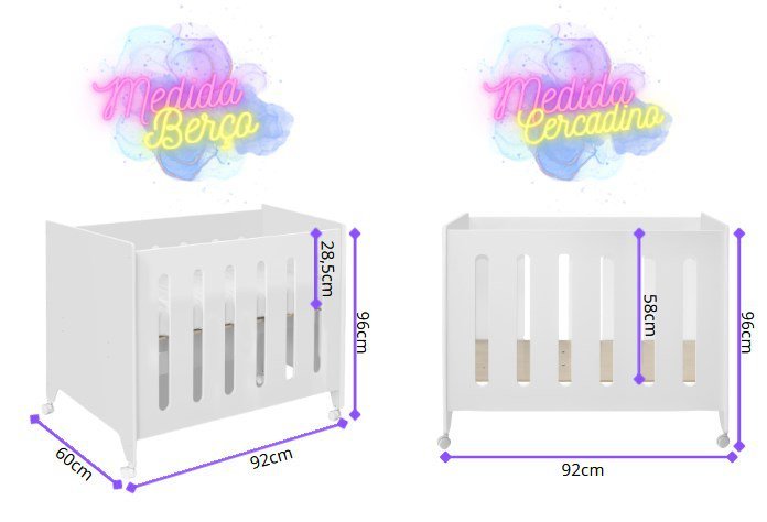 Mini Berço com Grades Fixas e Acompanha Colchão Moises Branco Planet Baby - 2