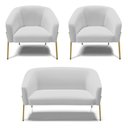 Ver imagem 1 de Sofá Namoradeira e 2 Poltronas Pé de Ferro Dourado Stella Linho D03 - D'Rossi Cor A05 Cinza