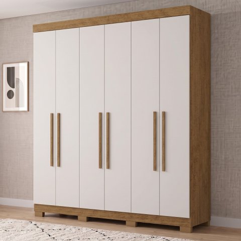 Guarda-Roupa Casal 6 Portas, 2 Gavetas e Pés Noronha Cinamomo/Off White