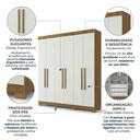 Ver imagem 4 de Guarda-Roupa Casal 6 Portas, 2 Gavetas e Pés Noronha Cinamomo/Off White