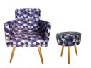 Ver imagem 1 de Kit Poltrona Decorativa Nina + Puff Redondo Suede Triângulo Roxo Pés Madeira Ms Decor