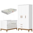 Ver imagem 1 de Guarda Roupa Infantil 3 Portas com Berço Americano Flip Branco Acetinado com Colchão Gazin - Reller
