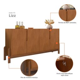 Aparador Buffet Armário Lizz 4 Portas 1,70 Pé Madeira Maciça:cedro - 6